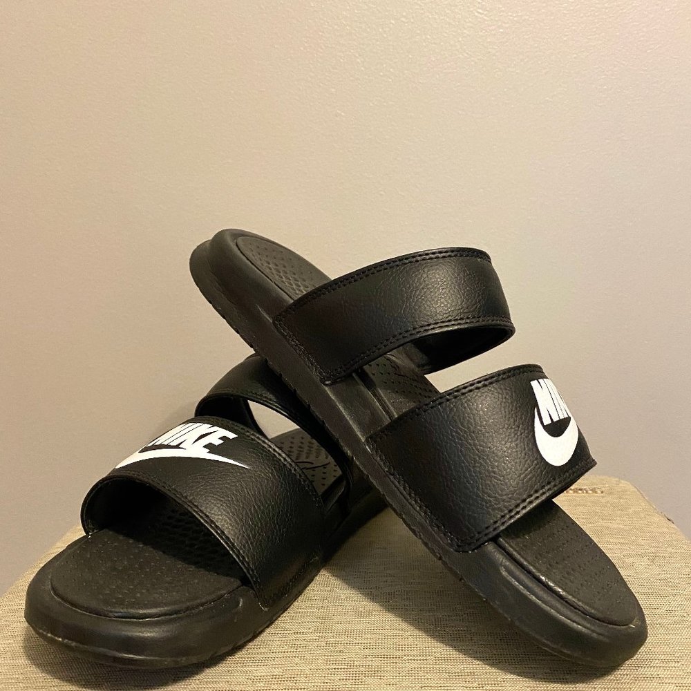 Authentic Nike Black Double Strap Slip On's